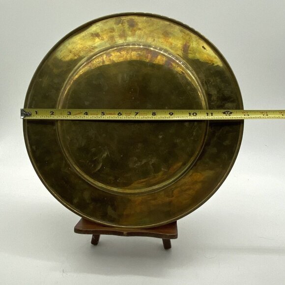 Vintage Brass Table Tray Plate 13” Etched Pineapple‎ Round Wall Hanging Decor - Picture 6 of 10